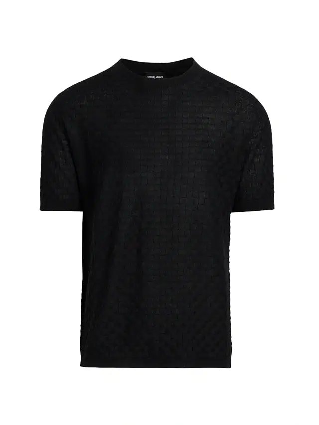 Men's Textured Knit Cashmere-Silk Crewneck Sweater - Black