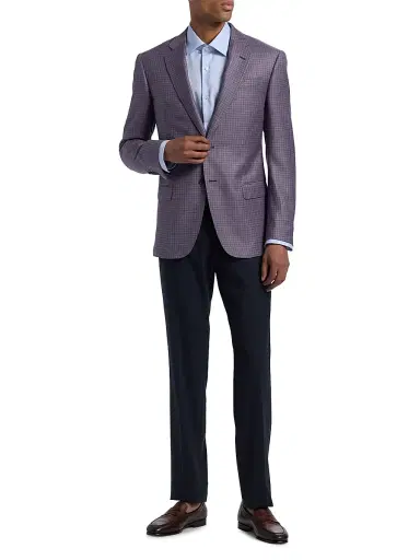 Emporio Armani Men's Box Plaid Wool Sport Coat - Purple | Thumbnail 2 Emporio Armani Men's Box Plaid Wool Sport Coat - Purple | Thumbnail 2