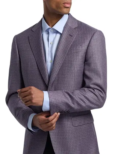 Emporio Armani Men's Box Plaid Wool Sport Coat - Purple | Thumbnail 6 Emporio Armani Men's Box Plaid Wool Sport Coat - Purple | Thumbnail 6
