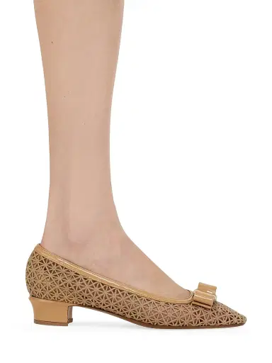 Ferragamo Women's Vara 2.0 30MM Embroidered Mesh & Leather Pumps - Soft Camel Biscotto - Size 12 | Thumbnail 2 Ferragamo Women's Vara 2.0 30MM Embroidered Mesh & Leather Pumps - Soft Camel Biscotto - Size 12 | Thumbnail 2