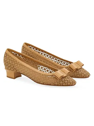 Ferragamo Women's Vara 2.0 30MM Embroidered Mesh & Leather Pumps - Soft Camel Biscotto - Size 12 | Thumbnail 3 Ferragamo Women's Vara 2.0 30MM Embroidered Mesh & Leather Pumps - Soft Camel Biscotto - Size 12 | Thumbnail 3