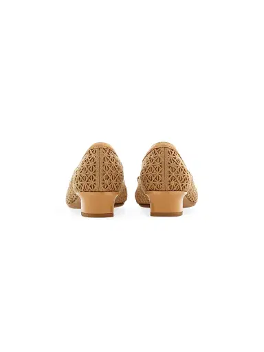 Ferragamo Women's Vara 2.0 30MM Embroidered Mesh & Leather Pumps - Soft Camel Biscotto - Size 12 | Thumbnail 4 Ferragamo Women's Vara 2.0 30MM Embroidered Mesh & Leather Pumps - Soft Camel Biscotto - Size 12 | Thumbnail 4