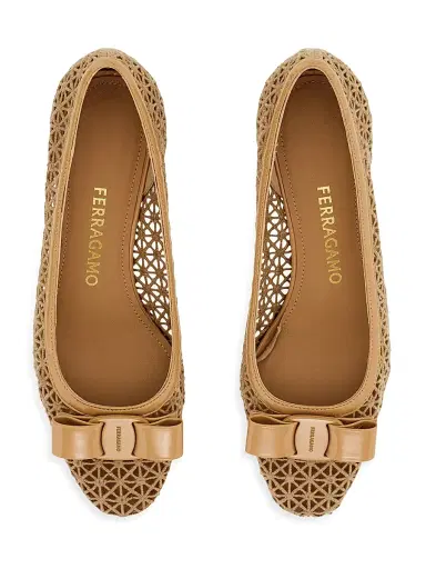 Ferragamo Women's Vara 2.0 30MM Embroidered Mesh & Leather Pumps - Soft Camel Biscotto - Size 12 | Thumbnail 5 Ferragamo Women's Vara 2.0 30MM Embroidered Mesh & Leather Pumps - Soft Camel Biscotto - Size 12 | Thumbnail 5