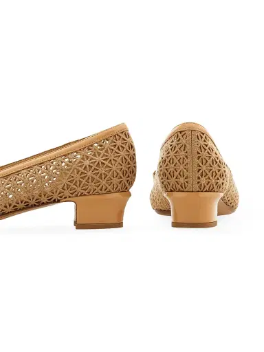 Ferragamo Women's Vara 2.0 30MM Embroidered Mesh & Leather Pumps - Soft Camel Biscotto - Size 12 | Thumbnail 6 Ferragamo Women's Vara 2.0 30MM Embroidered Mesh & Leather Pumps - Soft Camel Biscotto - Size 12 | Thumbnail 6