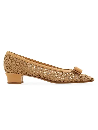 Ferragamo Women's Vara 2.0 30MM Embroidered Mesh & Leather Pumps - Soft Camel Biscotto - Size 12 | Thumbnail 1 Ferragamo Women's Vara 2.0 30MM Embroidered Mesh & Leather Pumps - Soft Camel Biscotto - Size 12 | Thumbnail 1