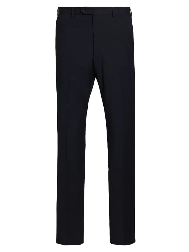 Emporio Armani Men's Flat Front Wool Trousers - Navy