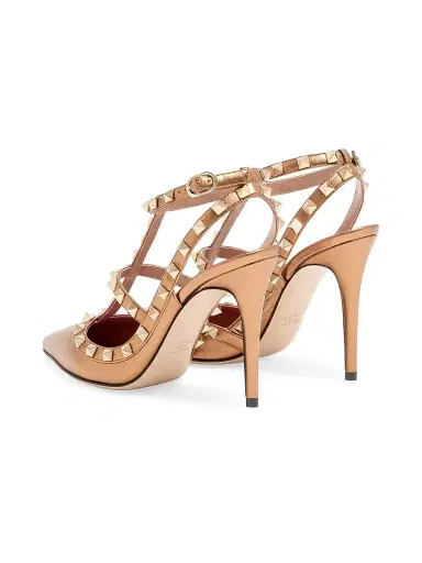 Valentino Garavani Women's Rockstud 100MM Pumps in Laminated Nappa Leather - Gold | Thumbnail 3
