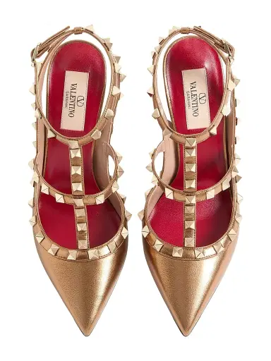Valentino Garavani Women's Rockstud 100MM Pumps in Laminated Nappa Leather - Gold | Thumbnail 4