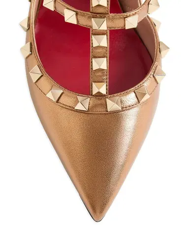 Valentino Garavani Women's Rockstud 100MM Pumps in Laminated Nappa Leather - Gold | Thumbnail 5