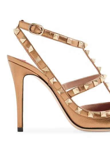 Valentino Garavani Women's Rockstud 100MM Pumps in Laminated Nappa Leather - Gold | Thumbnail 6