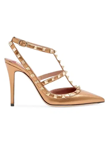 Valentino Garavani Women's Rockstud 100MM Pumps in Laminated Nappa Leather - Gold | Thumbnail 1