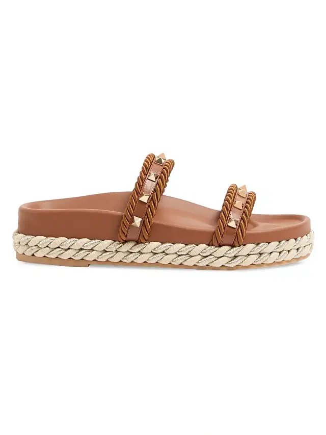 Valentino Garavani Women's Rockstud Slide 20MM Sandals in Calfskin - Tobacco