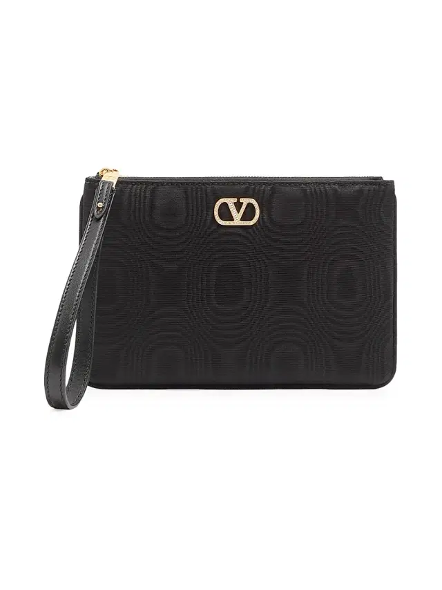 Valentino Garavani Women's VLogo Signature Clutch in Moiré Fabric with Jewel Logo - Pink Crystal