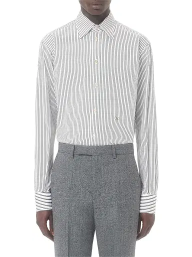 Valentino Garavani Men's Cotton Poplin Shirt with Striped VLogo Embroidery - Ivory Green - Size 16 | Thumbnail 3 Valentino Garavani Men's Cotton Poplin Shirt with Striped VLogo Embroidery - Ivory Green - Size 16 | Thumbnail 3