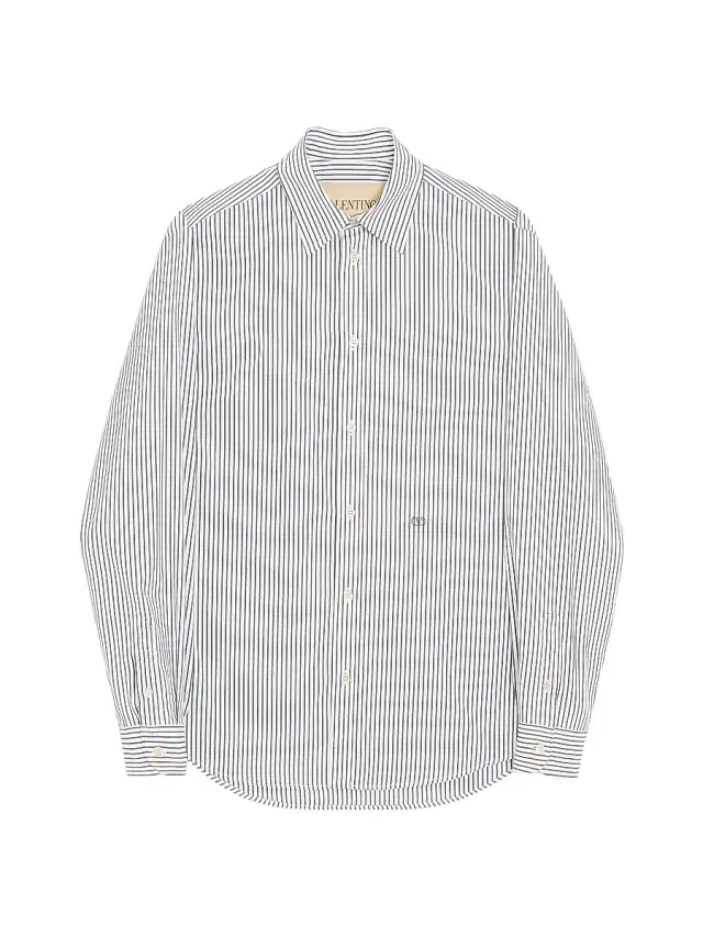 Men's Cotton Poplin Shirt with Striped VLogo Embroidery -  Green
