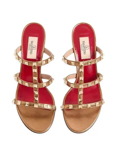 Valentino Garavani Women's Rockstud Slide 60MM Sandals in Laminated Nappa - Gold - Size 12 | Thumbnail 4 Valentino Garavani Women's Rockstud Slide 60MM Sandals in Laminated Nappa - Gold - Size 12 | Thumbnail 4