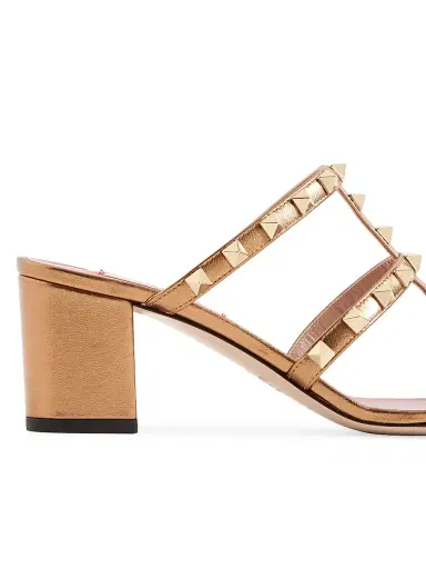 Valentino Garavani Women's Rockstud Slide 60MM Sandals in Laminated Nappa - Gold - Size 12 | Thumbnail 6 Valentino Garavani Women's Rockstud Slide 60MM Sandals in Laminated Nappa - Gold - Size 12 | Thumbnail 6