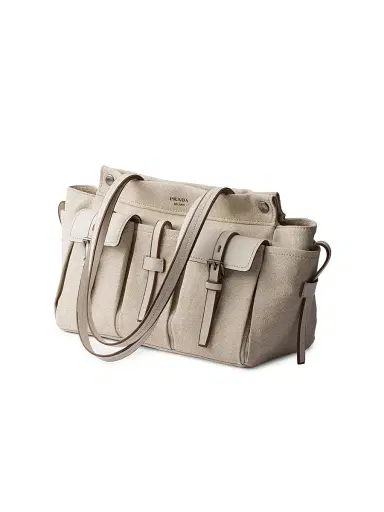 Prada Women's Route Canvas and Leather Tote Bag - Beige Khaki | Thumbnail 2 Prada Women's Route Canvas and Leather Tote Bag - Beige Khaki | Thumbnail 2