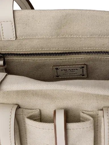 Prada Women's Route Canvas and Leather Tote Bag - Beige Khaki | Thumbnail 4 Prada Women's Route Canvas and Leather Tote Bag - Beige Khaki | Thumbnail 4