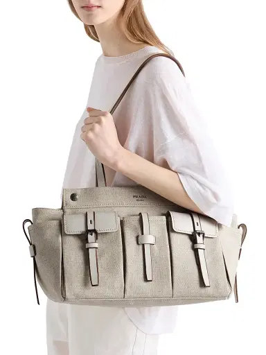 Prada Women's Route Canvas and Leather Tote Bag - Beige Khaki | Thumbnail 7 Prada Women's Route Canvas and Leather Tote Bag - Beige Khaki | Thumbnail 7