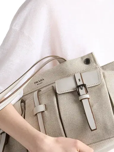 Prada Women's Route Canvas and Leather Tote Bag - Beige Khaki | Thumbnail 8 Prada Women's Route Canvas and Leather Tote Bag - Beige Khaki | Thumbnail 8
