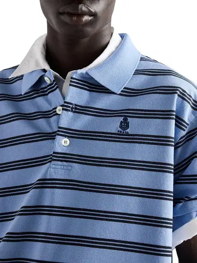 Prada Men's Garment-Dyed Cotton Polo Shirt - Blue - Size Large | Thumbnail 5