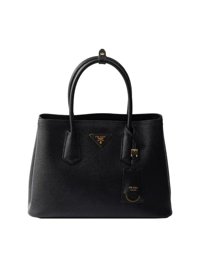 Women's Double Saffiano Leather Top Handle Bag - Black