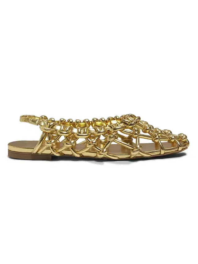 Odissì Women's Viviane Metallic Knot Woven Slingback Flat Sandals - Gold - Size 6