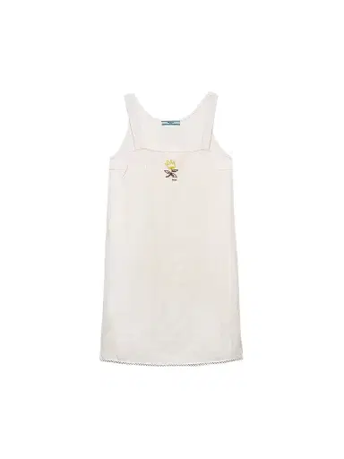 Prada Women's Embroidered Slubbed Fabric Mini Dress - White - Size 10 | Thumbnail 1 Prada Women's Embroidered Slubbed Fabric Mini Dress - White - Size 10 | Thumbnail 1
