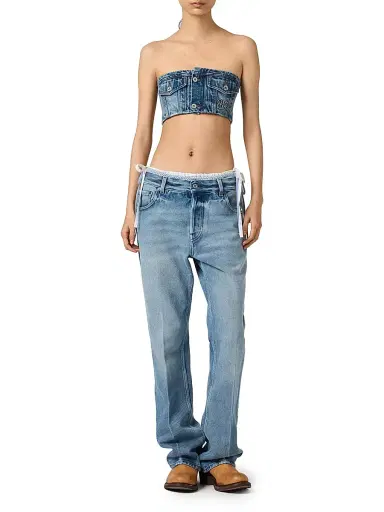 Miu Miu Women's Washed Denim Bandeau Top | Thumbnail 2 Miu Miu Women's Washed Denim Bandeau Top | Thumbnail 2