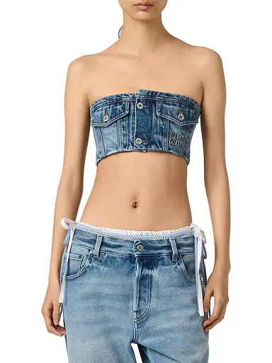 Miu Miu Women's Washed Denim Bandeau Top | Thumbnail 3 Miu Miu Women's Washed Denim Bandeau Top | Thumbnail 3