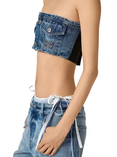 Miu Miu Women's Washed Denim Bandeau Top | Thumbnail 4 Miu Miu Women's Washed Denim Bandeau Top | Thumbnail 4