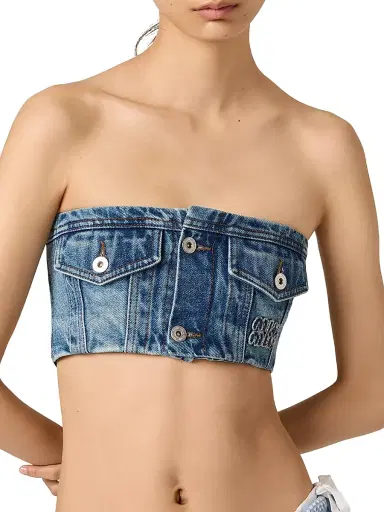 Miu Miu Women's Washed Denim Bandeau Top | Thumbnail 6 Miu Miu Women's Washed Denim Bandeau Top | Thumbnail 6