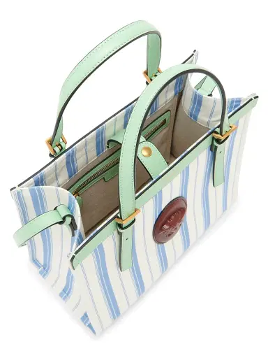 Versace Women's La Vacanza Medium Striped Canvas Tote Bag - Dusty Blue Ivory Mint | Thumbnail 4 Versace Women's La Vacanza Medium Striped Canvas Tote Bag - Dusty Blue Ivory Mint | Thumbnail 4