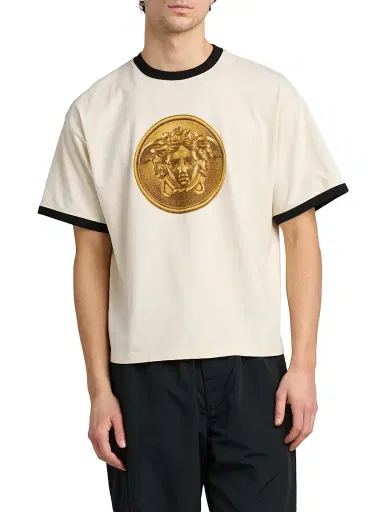 Versace Men's Medusa Gold Coin Cotton T-Shirt - Dirty White - Size XS | Thumbnail 3 Versace Men's Medusa Gold Coin Cotton T-Shirt - Dirty White - Size XS | Thumbnail 3