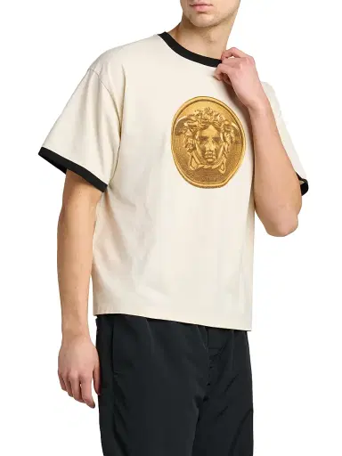 Versace Men's Medusa Gold Coin Cotton T-Shirt - Dirty White - Size XS | Thumbnail 4 Versace Men's Medusa Gold Coin Cotton T-Shirt - Dirty White - Size XS | Thumbnail 4
