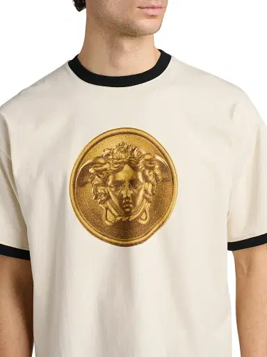 Versace Men's Medusa Gold Coin Cotton T-Shirt - Dirty White - Size XS | Thumbnail 6 Versace Men's Medusa Gold Coin Cotton T-Shirt - Dirty White - Size XS | Thumbnail 6