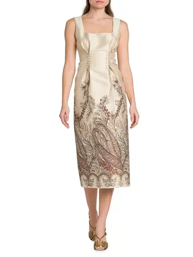 Etro Women's Romantic Paisley Laced Cocktail Dress - Multicolor Beige Base | Thumbnail 3