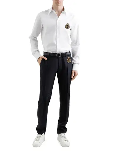Dolce & Gabbana Men's Crest Woven Cotton Shirt - Optical White - Size 16.5 | Thumbnail 2 Dolce & Gabbana Men's Crest Woven Cotton Shirt - Optical White - Size 16.5 | Thumbnail 2