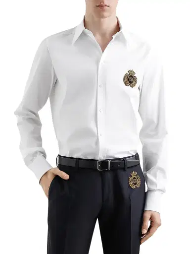 Dolce & Gabbana Men's Crest Woven Cotton Shirt - Optical White - Size 16.5 | Thumbnail 3 Dolce & Gabbana Men's Crest Woven Cotton Shirt - Optical White - Size 16.5 | Thumbnail 3
