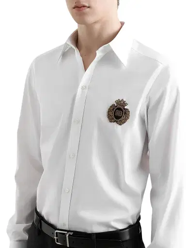 Dolce & Gabbana Men's Crest Woven Cotton Shirt - Optical White - Size 16.5 | Thumbnail 5 Dolce & Gabbana Men's Crest Woven Cotton Shirt - Optical White - Size 16.5 | Thumbnail 5