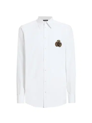 Dolce & Gabbana Men's Crest Woven Cotton Shirt - Optical White - Size 16.5 | Thumbnail 1 Dolce & Gabbana Men's Crest Woven Cotton Shirt - Optical White - Size 16.5 | Thumbnail 1