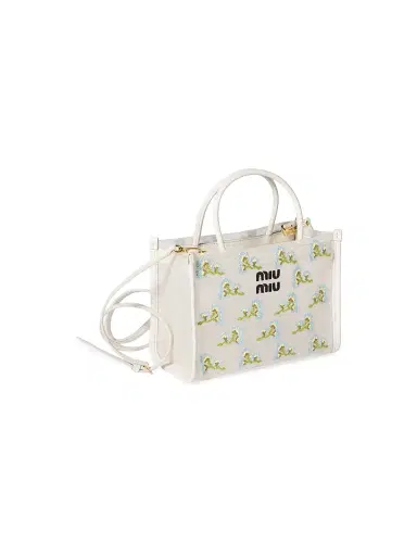 Miu Miu Women's Embroidered Mesh Top Handle Bag - White | Thumbnail 2 Miu Miu Women's Embroidered Mesh Top Handle Bag - White | Thumbnail 2