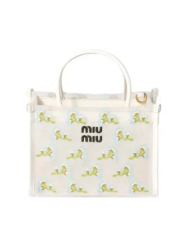 Miu Miu Women's Embroidered Mesh Top Handle Bag - White | Thumbnail 1 Miu Miu Women's Embroidered Mesh Top Handle Bag - White | Thumbnail 1