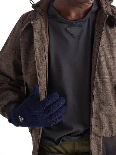 Prada Men's Wool and Cashmere Gloves - Blue - Size Large | Thumbnail 2
