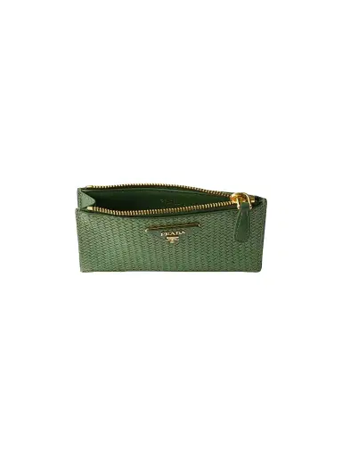 Prada Women's Woven Madras Leather Card Holder - Green | Thumbnail 2 Prada Women's Woven Madras Leather Card Holder - Green | Thumbnail 2