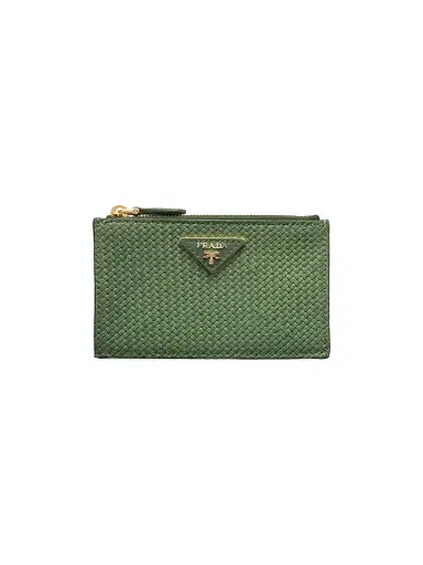 Prada Women's Woven Madras Leather Card Holder - Green | Thumbnail 1 Prada Women's Woven Madras Leather Card Holder - Green | Thumbnail 1