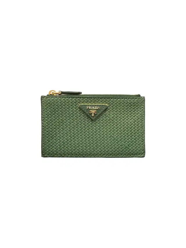 Prada Women's Woven Madras Leather Card Holder - Green