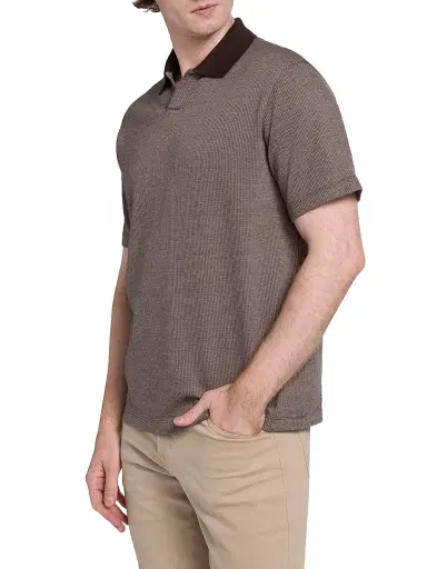 Emporio Armani Men's Melange Johnny Collar Polo Shirt - Brown - Size Medium | Thumbnail 4 Emporio Armani Men's Melange Johnny Collar Polo Shirt - Brown - Size Medium | Thumbnail 4