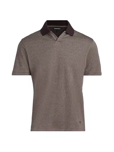 Emporio Armani Men's Melange Johnny Collar Polo Shirt - Brown - Size Medium | Thumbnail 1 Emporio Armani Men's Melange Johnny Collar Polo Shirt - Brown - Size Medium | Thumbnail 1
